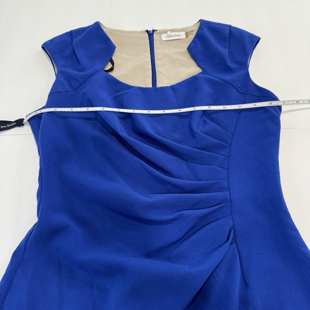 Calvin Klein Blue‎ Side Ruched Horseshoe Neck Sleeveless Sheath Dress Size 8 - Picture 7 of 10